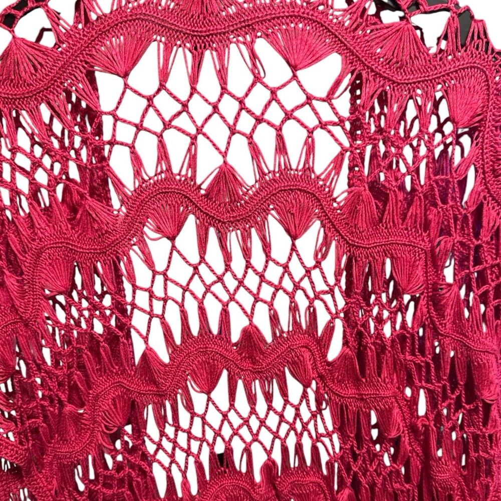Cato Woman 22/24W Hot Pink Crochet Knit Open Front Cardigan Plus Size Boho - Picture 3 of 4
